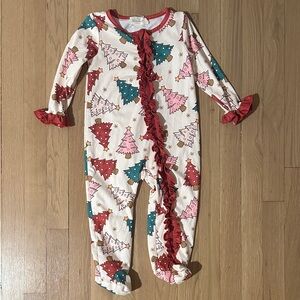 Festive Tree Print Kids Footie Pajamas
